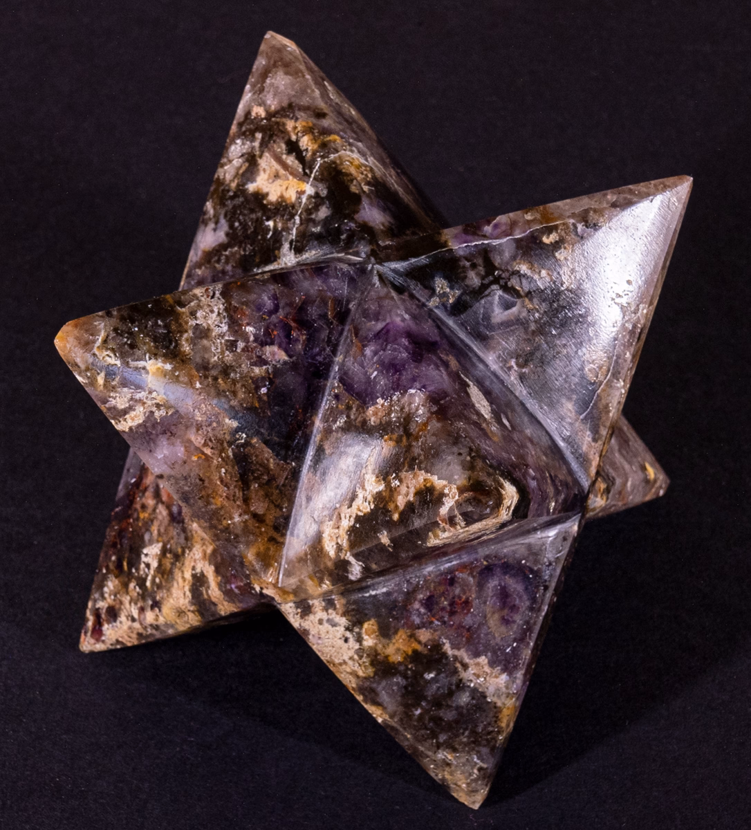 Merkaba d'Amethyste à chevrons de Quartz Fumé pour la Radionique